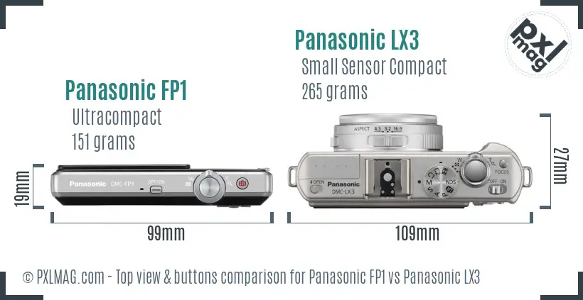 Panasonic FP1 vs Panasonic LX3 top view buttons comparison