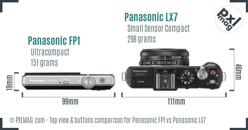 Top view design and control layout comparison of Panasonic FP1 and LX7