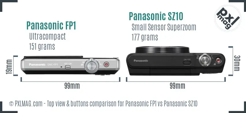 Panasonic FP1 vs Panasonic SZ10 top view buttons comparison