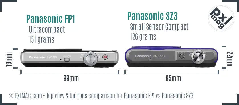 Panasonic FP1 vs Panasonic SZ3 top view buttons comparison Panasonic FP1 vs Panasonic SZ3 top view buttons comparison
