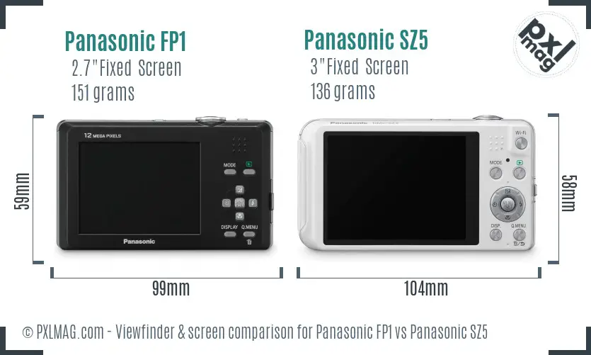 Panasonic FP1 vs Panasonic SZ5 Screen and Viewfinder comparison