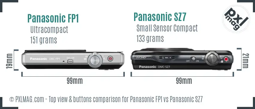 Panasonic FP1 vs Panasonic SZ7 top view buttons comparison Panasonic FP1 vs Panasonic SZ7 top view buttons comparison