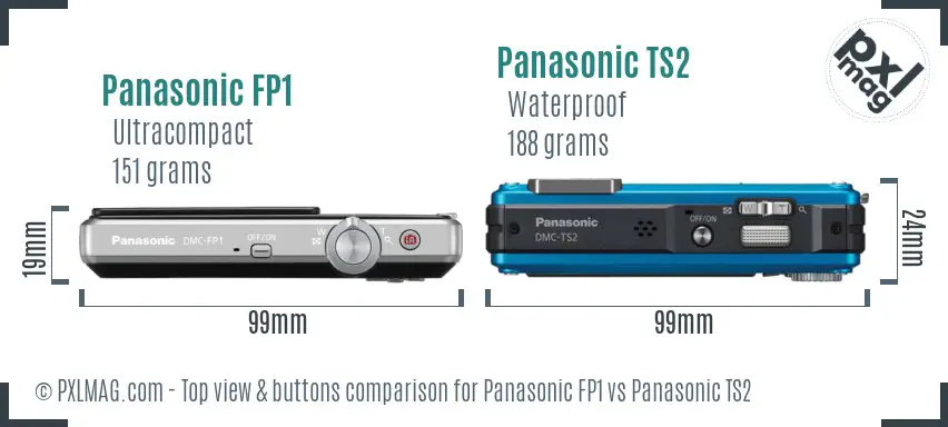 Panasonic FP1 vs Panasonic TS2 top view buttons comparison Panasonic FP1 vs Panasonic TS2 top view buttons comparison