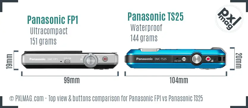 Panasonic FP1 vs Panasonic TS25 top view buttons comparison