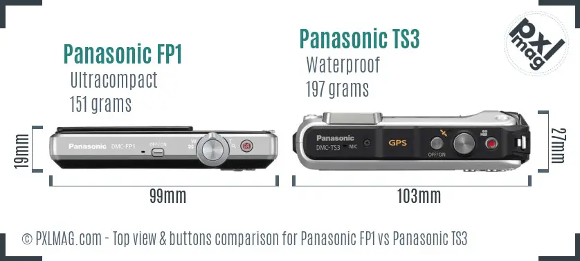 Panasonic FP1 vs Panasonic TS3 top view buttons comparison