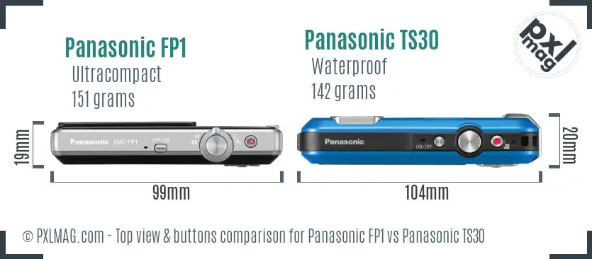 Panasonic FP1 vs Panasonic TS30 top view buttons comparison