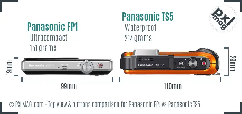 Panasonic FP1 vs Panasonic TS5 top view buttons comparison