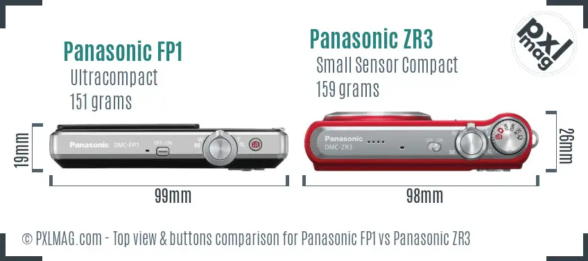 Panasonic FP1 vs Panasonic ZR3 top view buttons comparison