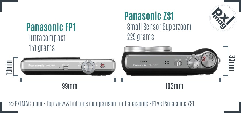 Panasonic FP1 vs Panasonic ZS1 top view buttons comparison