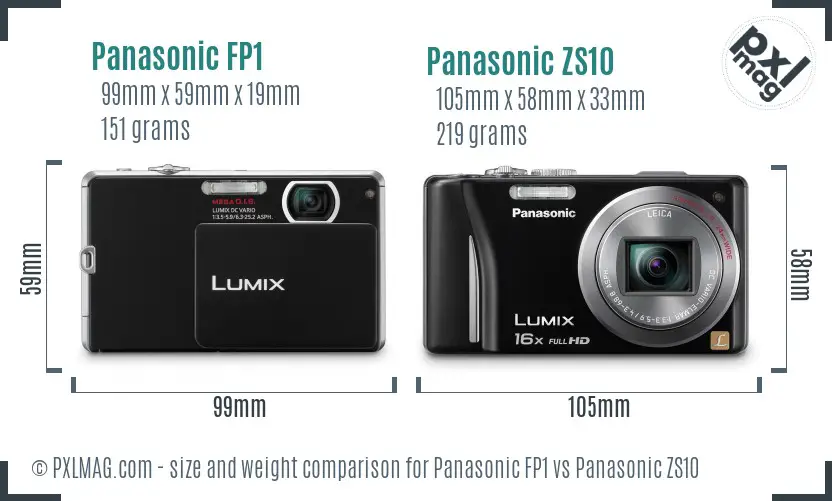 Panasonic FP1 vs Panasonic ZS10 size comparison
