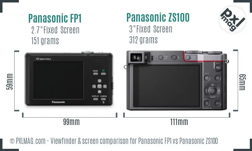 Panasonic FP1 vs Panasonic ZS100 Screen and Viewfinder comparison
