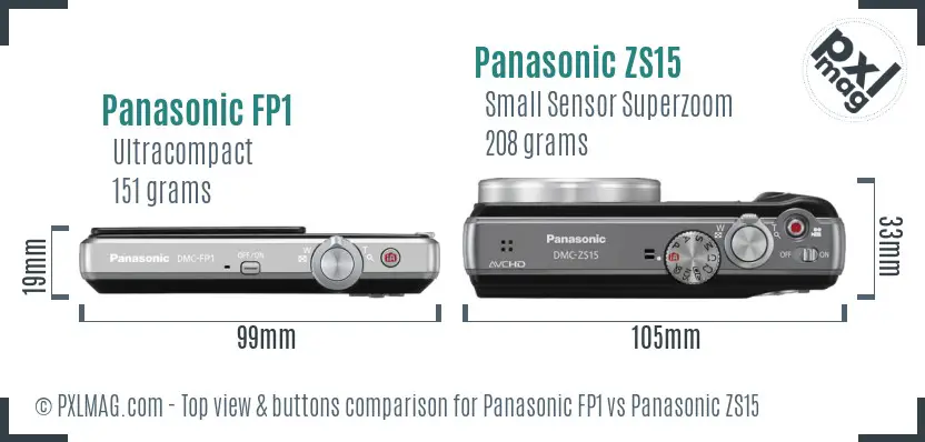 Panasonic FP1 vs Panasonic ZS15 top view buttons comparison