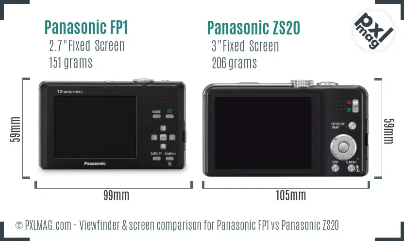 Panasonic FP1 vs Panasonic ZS20 Screen and Viewfinder comparison