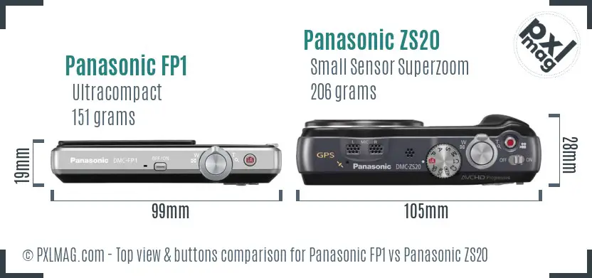 Panasonic FP1 vs Panasonic ZS20 top view buttons comparison