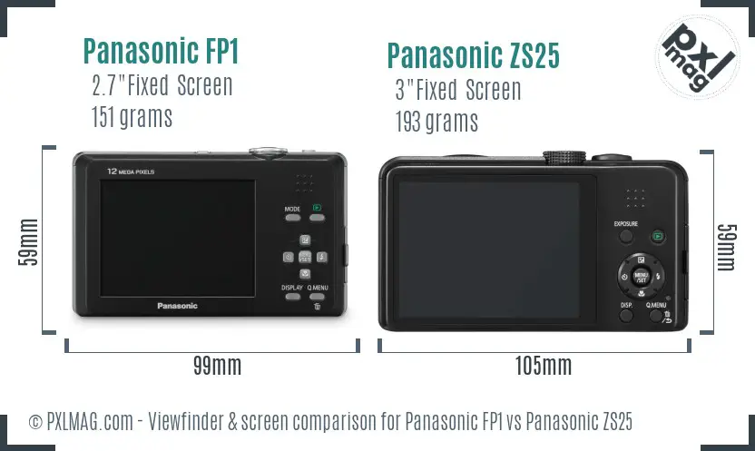 Panasonic FP1 vs Panasonic ZS25 Screen and Viewfinder comparison
