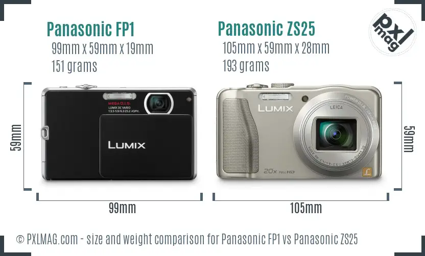 Panasonic FP1 vs Panasonic ZS25 size comparison