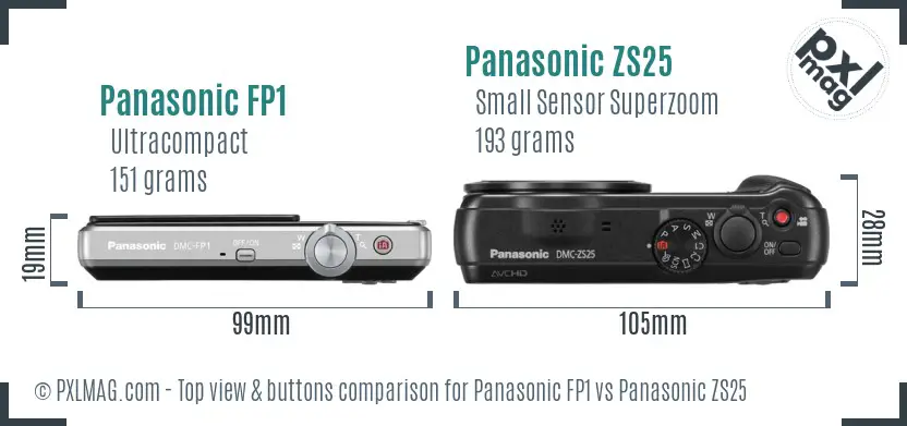 Panasonic FP1 vs Panasonic ZS25 top view buttons comparison