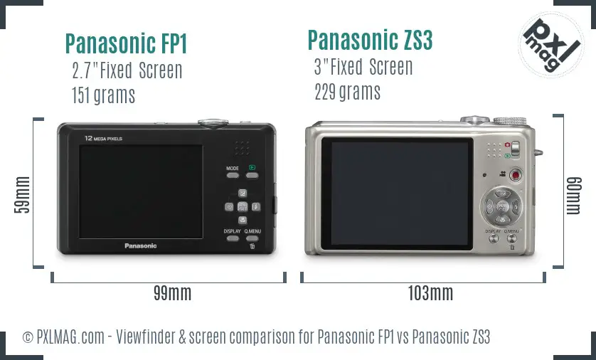 Panasonic FP1 vs Panasonic ZS3 Screen and Viewfinder comparison