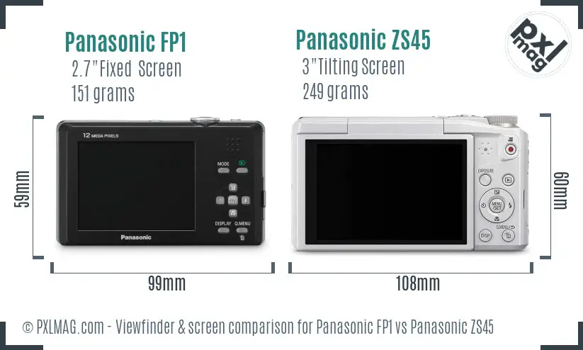 Panasonic FP1 vs Panasonic ZS45 Screen and Viewfinder comparison
