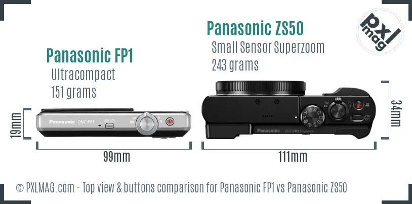 Panasonic FP1 vs Panasonic ZS50 top view buttons comparison