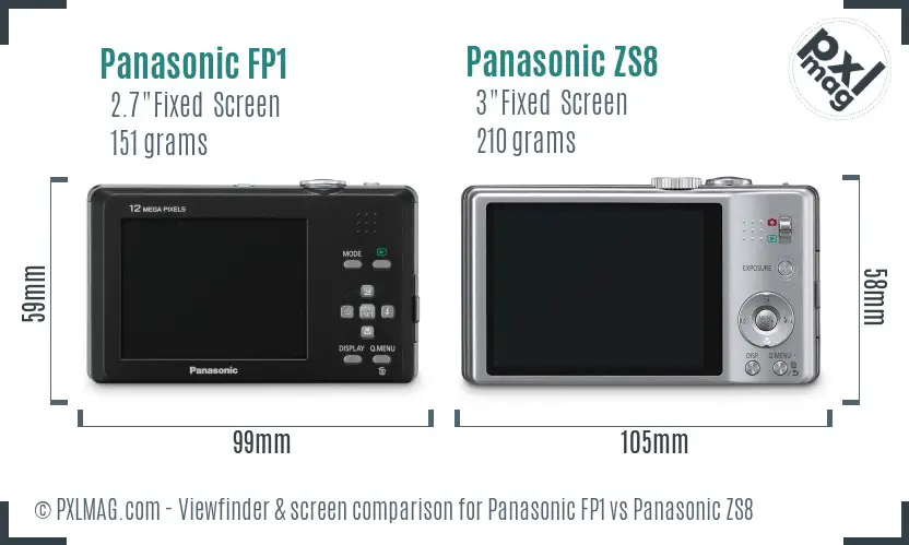 Panasonic FP1 vs Panasonic ZS8 Screen and Viewfinder comparison