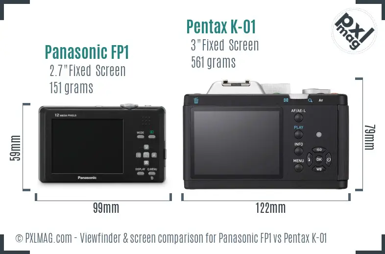 Panasonic FP1 vs Pentax K-01 Screen and Viewfinder comparison