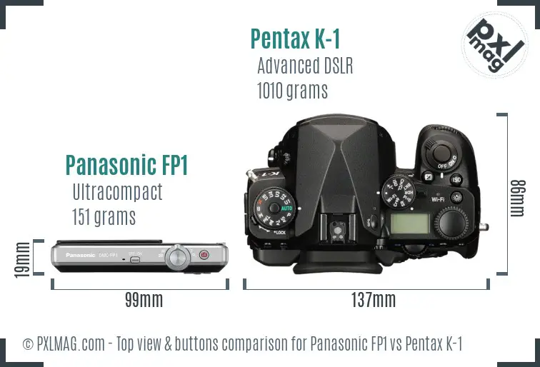 Panasonic FP1 vs Pentax K-1 top view buttons comparison