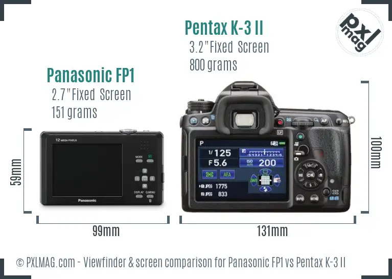 Panasonic FP1 vs Pentax K-3 II Screen and Viewfinder comparison