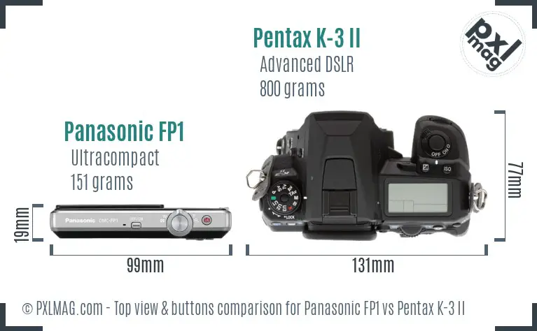 Panasonic FP1 vs Pentax K-3 II top view buttons comparison