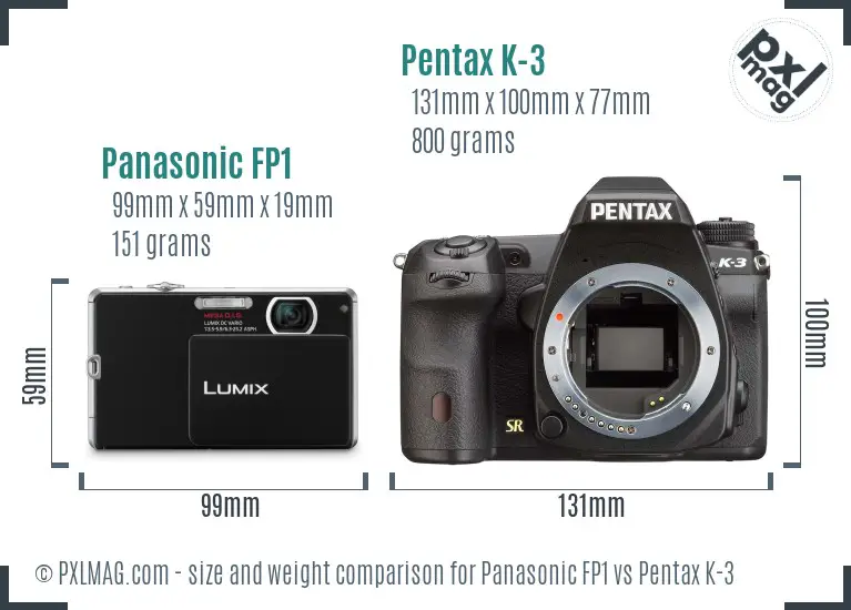 Panasonic FP1 vs Pentax K-3 size comparison