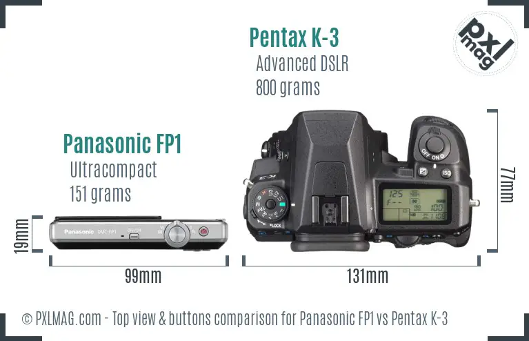 Panasonic FP1 vs Pentax K-3 top view buttons comparison