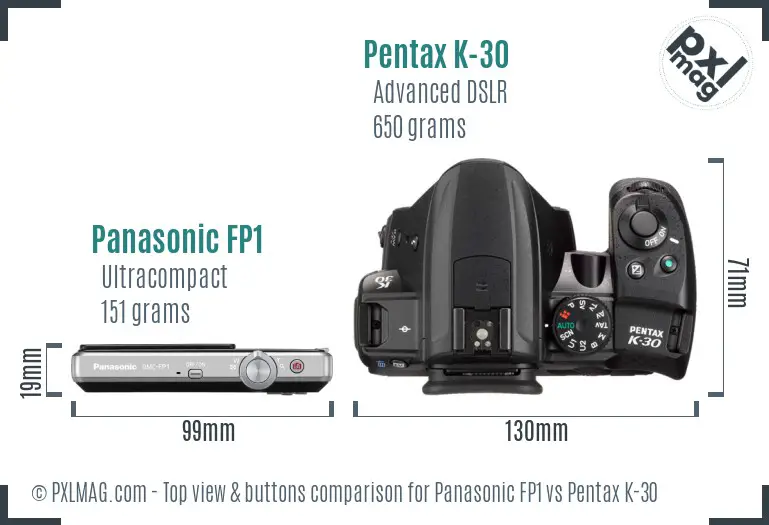 Panasonic FP1 vs Pentax K-30 top view buttons comparison