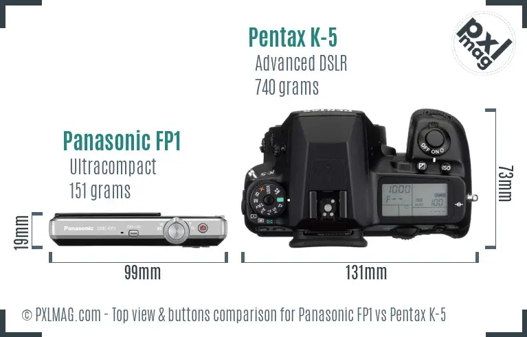 Panasonic FP1 vs Pentax K-5 top view buttons comparison