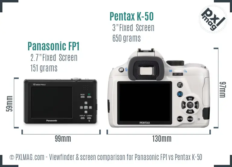 Panasonic FP1 vs Pentax K-50 Screen and Viewfinder comparison