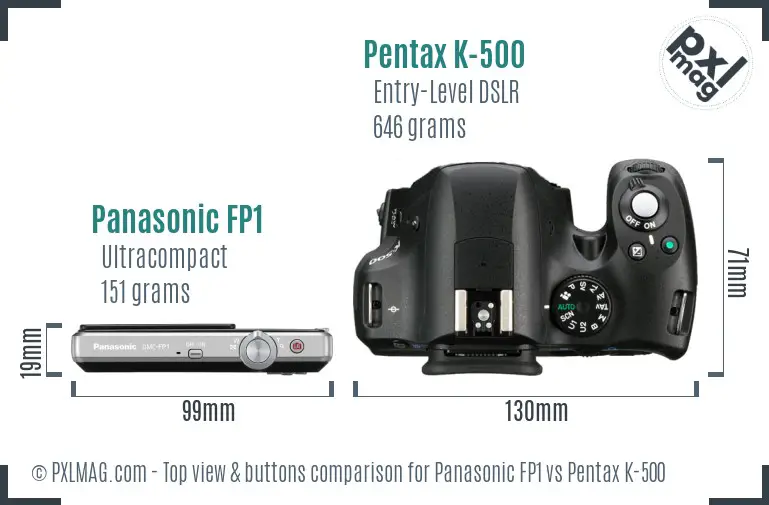 Panasonic FP1 vs Pentax K-500 top view buttons comparison