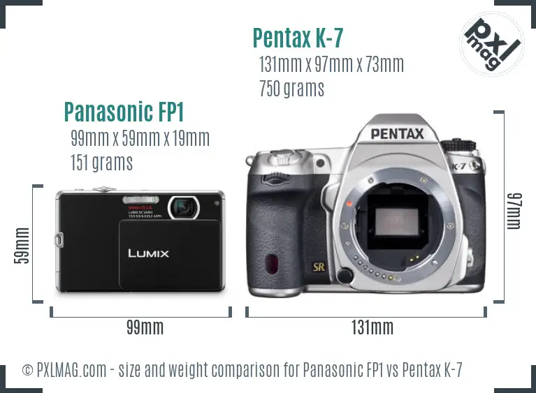 Panasonic FP1 vs Pentax K-7 size comparison