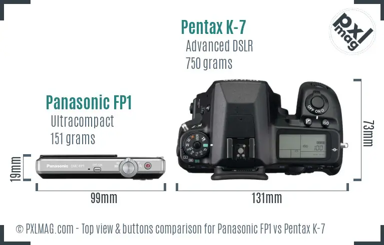 Panasonic FP1 vs Pentax K-7 top view buttons comparison