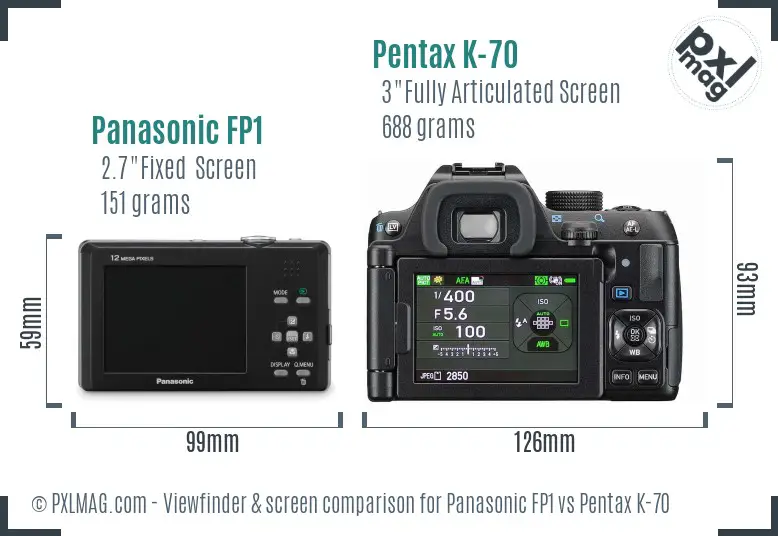 Panasonic FP1 vs Pentax K-70 Screen and Viewfinder comparison