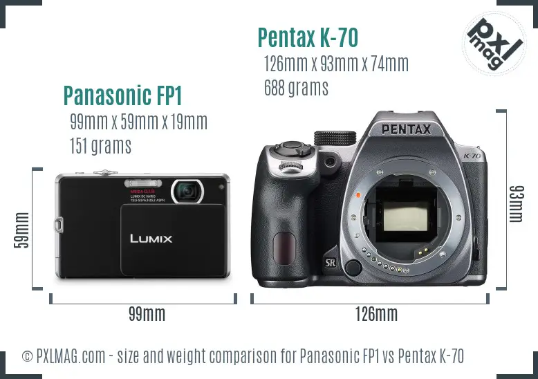 Panasonic FP1 vs Pentax K-70 size comparison