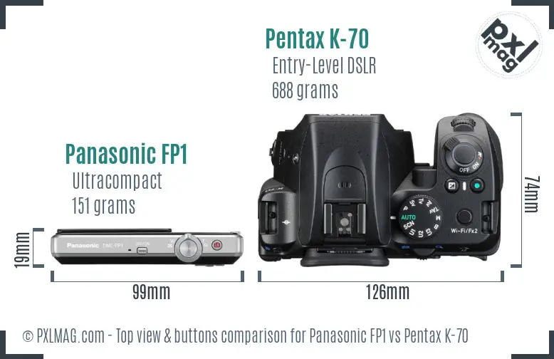 Panasonic FP1 vs Pentax K-70 top view buttons comparison