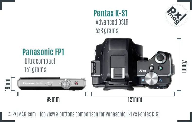 Panasonic FP1 vs Pentax K-S1 top view buttons comparison