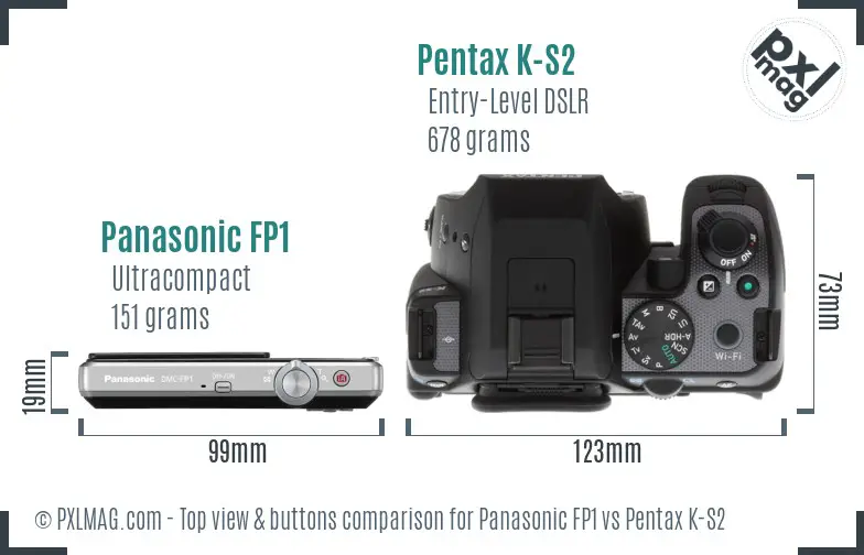 Panasonic FP1 vs Pentax K-S2 top view buttons comparison