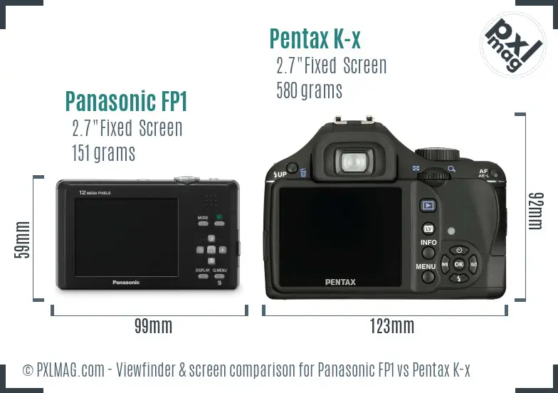 Panasonic FP1 vs Pentax K-x Screen and Viewfinder comparison