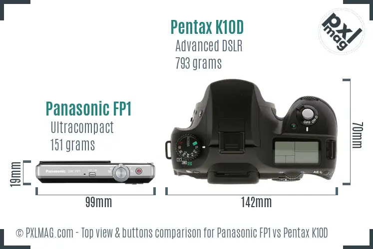 Panasonic FP1 vs Pentax K10D top view buttons comparison