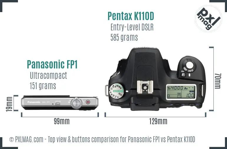 Panasonic FP1 vs Pentax K110D top view buttons comparison