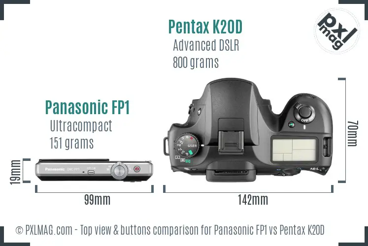 Panasonic FP1 vs Pentax K20D top view buttons comparison