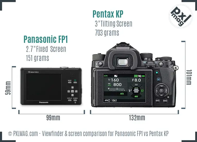 Panasonic FP1 vs Pentax KP Screen and Viewfinder comparison