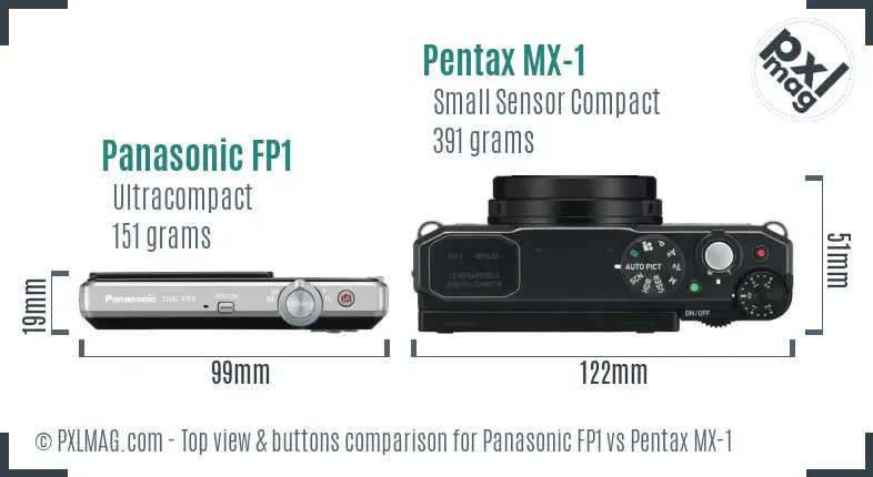 Panasonic FP1 vs Pentax MX-1 top view buttons comparison