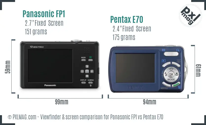 Panasonic FP1 vs Pentax E70 Screen and Viewfinder comparison