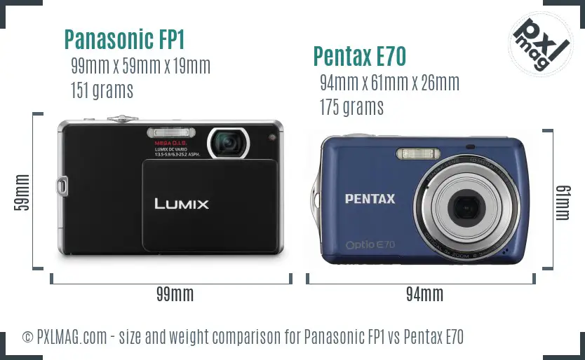 Panasonic FP1 vs Pentax E70 size comparison